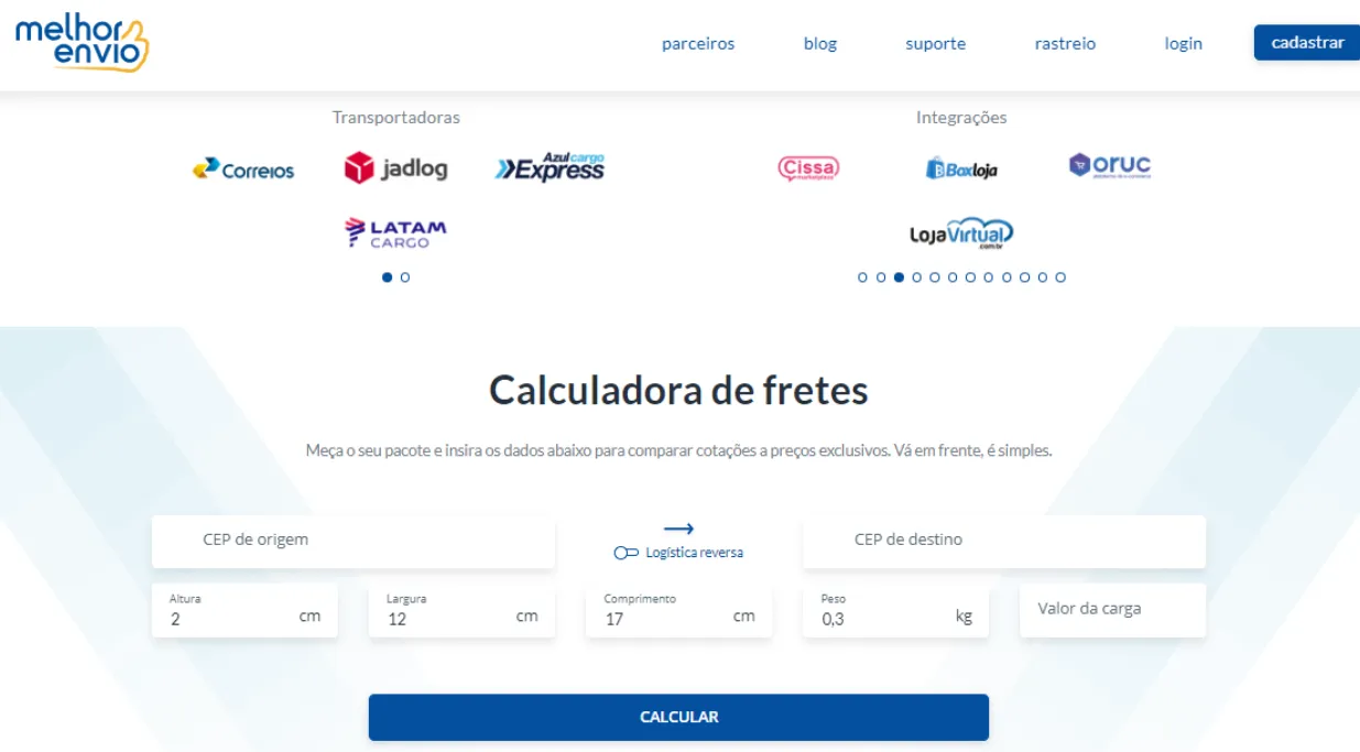 calculadora de fretes melhor envio